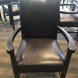 BEAUTIFUL WOODEN DARK BROWN LEATHER CHAIRS