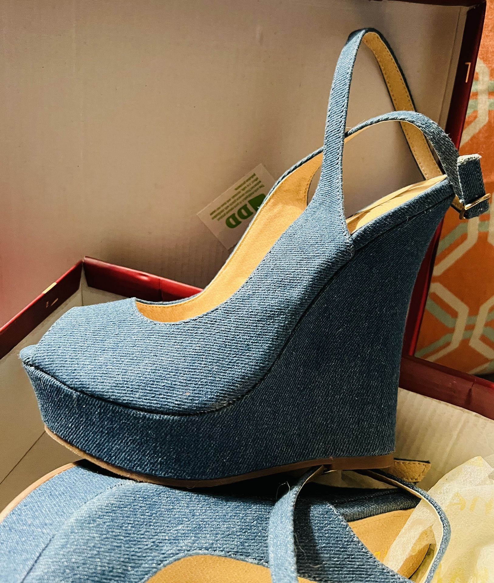 Denim Wedge Heels 7 