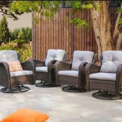 Brown Wicker Rattan Patio Chairs Set Of Four Patio Rocking Chairs Patio Swivel Chairs Brand New Patio Set New 