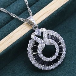 New 2025 Silver Jewelry Set For Women Wedding Luxurious Black Crystal Bracelet Earrings Necklace Pendant Ring Birthday Gift Decoration Jewelry Commemo