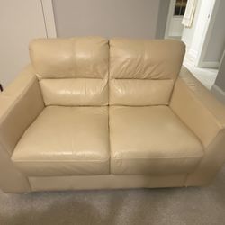 Beige Leather Loveseat