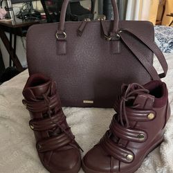 Also Women Purse And Leather Wedge Shoes Size 6.5