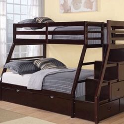 NEW BUNK BED FULL OVER TWIN WITH TRUNDLE BED AND DRAWERS NEW