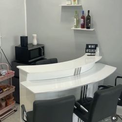 Modern White Home/Salon Bar with Seating – Sleek & Stylish