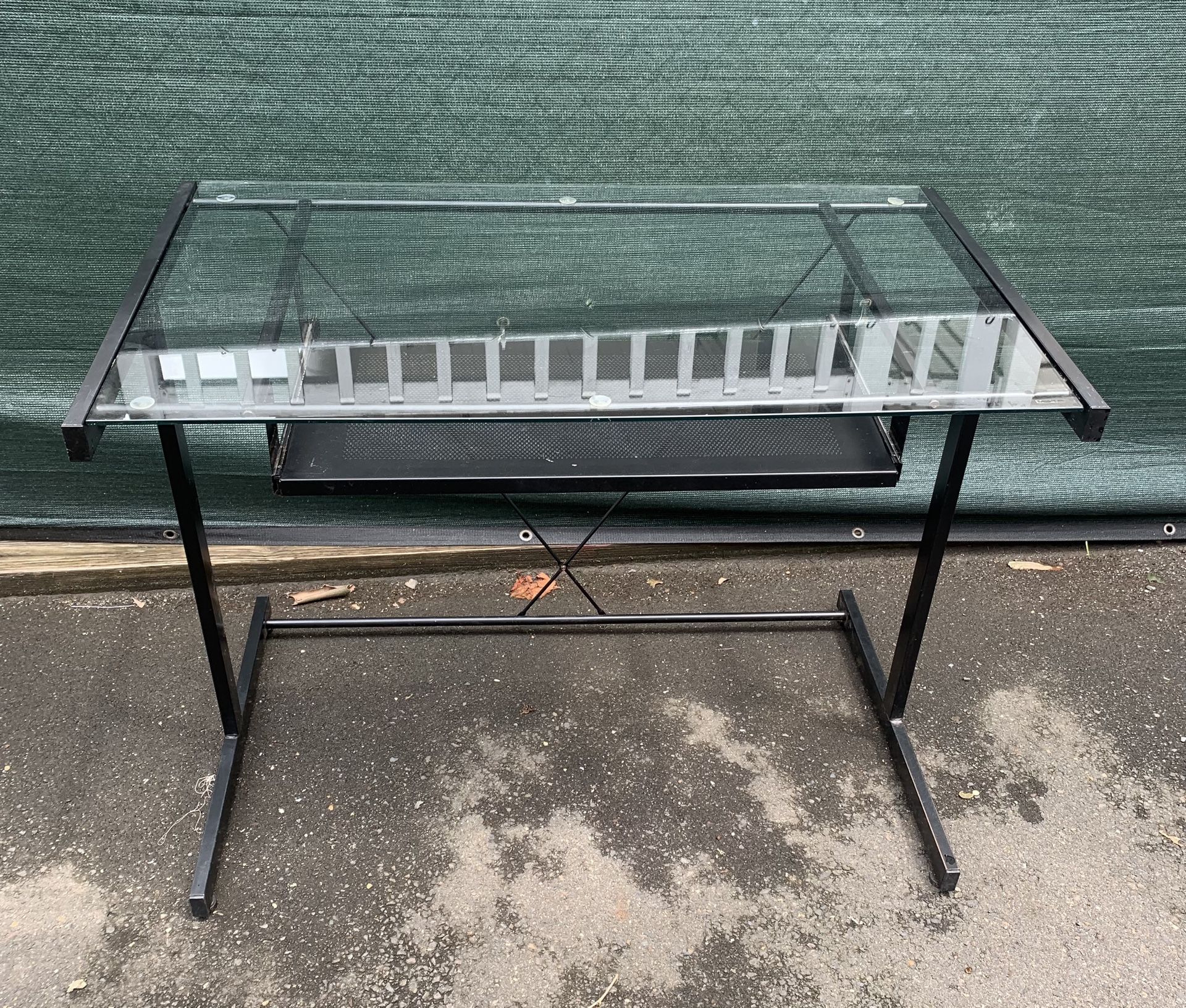 Desk metal-framed desk with glass-top & sliding-keyboard tray 30 H 40 W 24 D removable glass top light weight desk