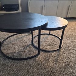 Modern Black Nested Coffee Table Set (2-Piece) – Space-Saving & Stylish