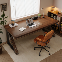 Homy Casa Double Desk with Solid Wood Top and Metal K-Frame Legs