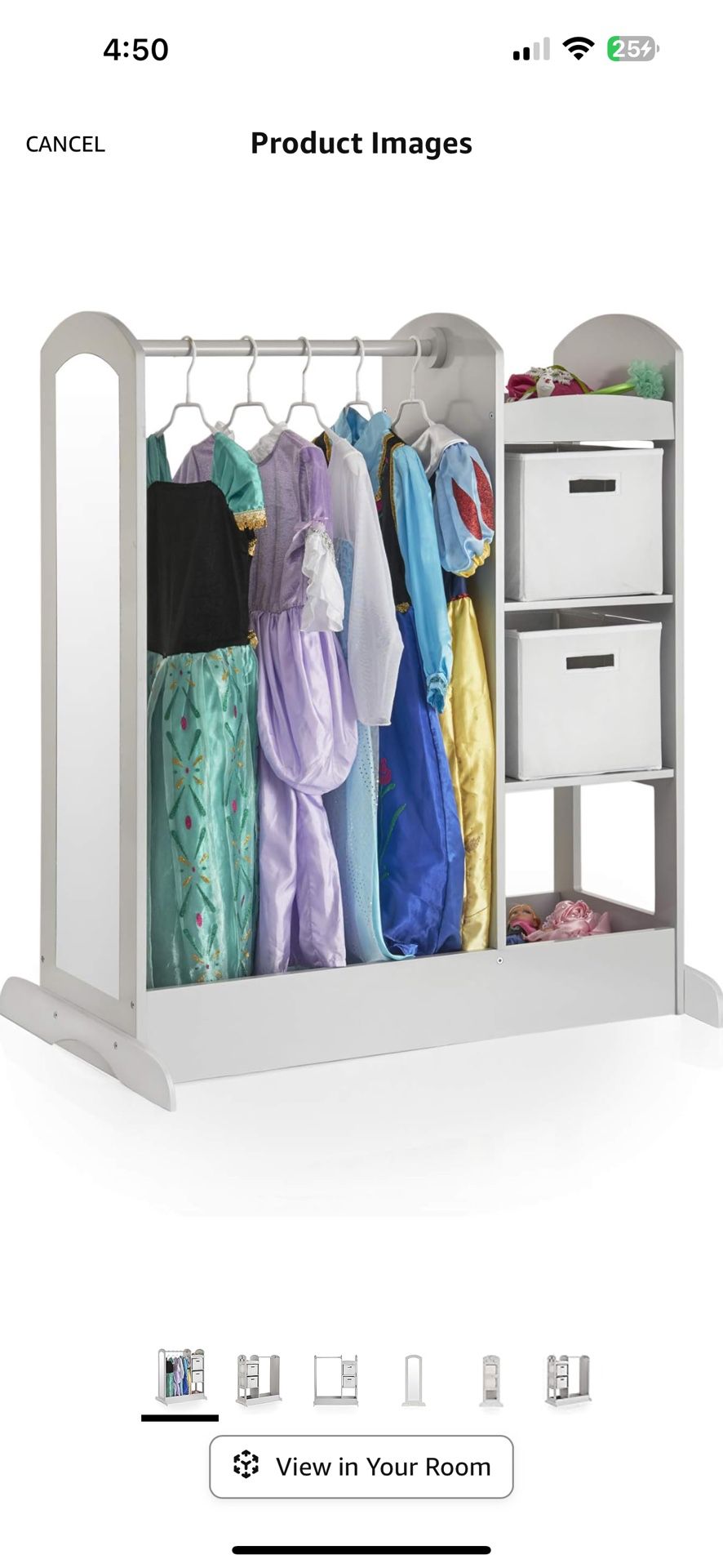 Guidecraft See and Store Dress-up Center – Gray: Kids Dramatic Play Storage Armoire with Mirror, Rack, Shelves & Bottom Tray - Toddlers Costume & Toy 