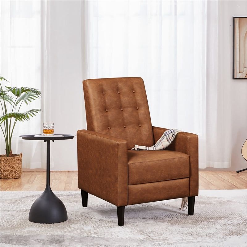 Faux Leather Recliner Sofa Mid-Century Modern Single Reclining Chair Adjustable Back & Footrest Tufted Upholstered Sofa with Pocket Spring Living Room