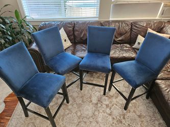 4 Bar-height dining chairs (Blue microfiber)