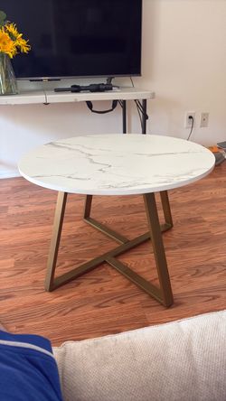 Round Marble-Top Coffee Table Gold Legs