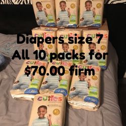 Cuties Size 7 Diapers 10 Packs All For $70.00 No Lower 