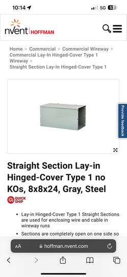 Straight Section Type 1 no KOs, 8x8x24, Gray, Steel Box