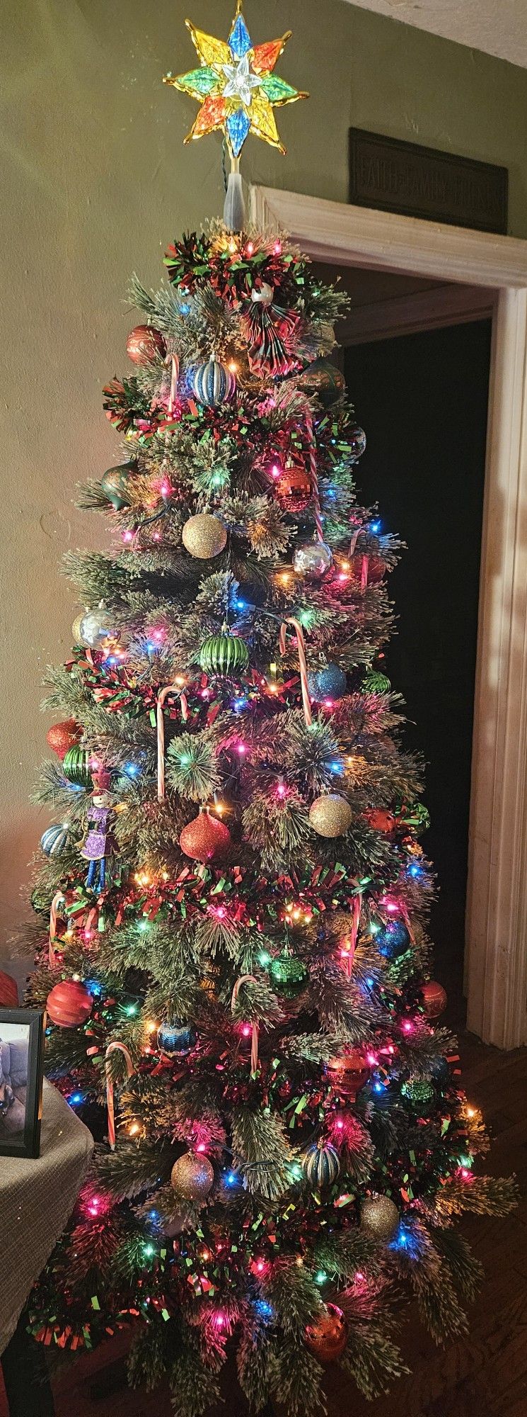 6.5 Foot Flocked Christmas Tree And Ornaments