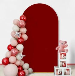 GOJAWAY 7.2FT Burgundy Red Wedding Arch Cover, Spandex Fitted Wedding Arch Stand Covers For Round Top Chiara Arch Background Stands Cover For Birthday