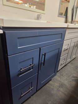 30" Blue Bathroom Vanity with White Top