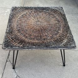 Vintage Hairpin-leg Wicker Table