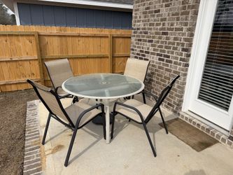 Outdoor Table, Chairs And Umbrella Base