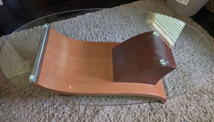 Oval Glass Top Coffee Table with Wood Base