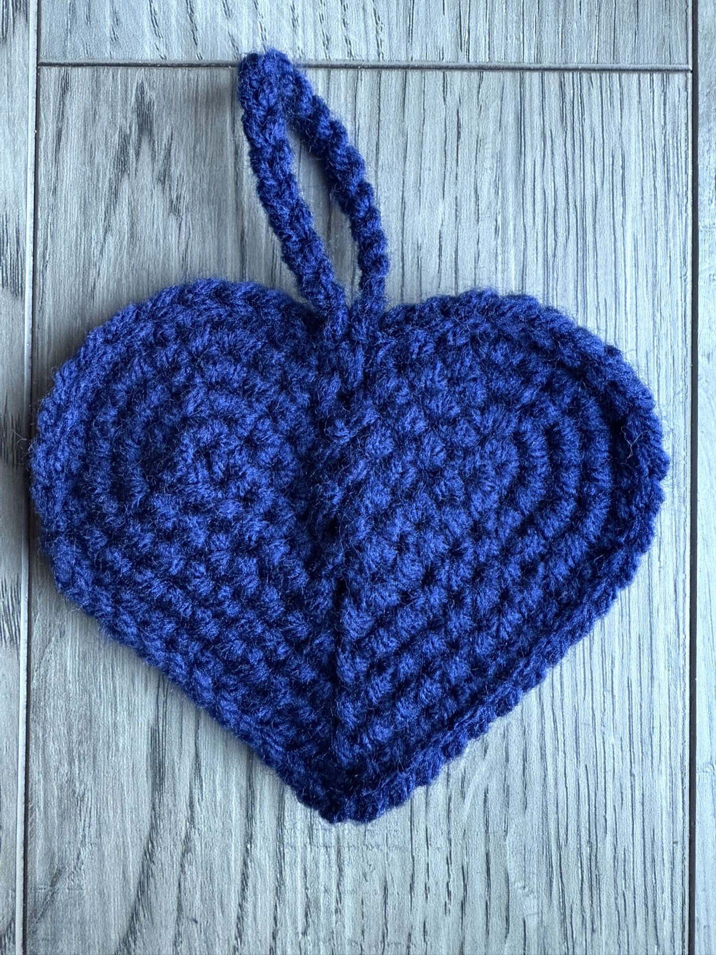 Handmade Crocheted Blue Heart Christmas Ornament