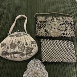 Lot 4 Vintage Womens Evening Bags Purses Silver