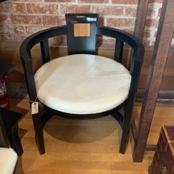 Black Wooden Oriental Chair With Ivory/White Cushion Seat