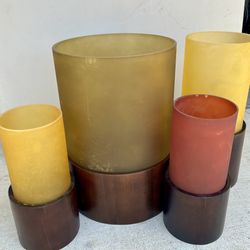 4 Piece Wood/Glass Candle Holder 