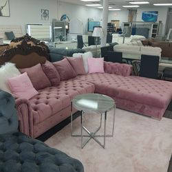 Pink tufted memory foam sectional available with pillows black grey blue available