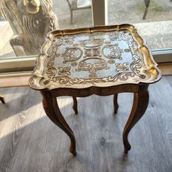 Vintage Italian Florentine Accent Table Gold Gilt Tones & Off White Ornate