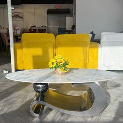 🔥Special Discount🔥49" Oval Marble Coffee Table with Stainless Base,Sintered Stone Coffee Table,Unique Center Table,Luxury Modern Coffee Tables for L