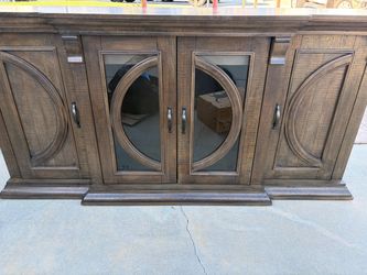 Large Wood Sideboard Buffet with Glass Doors