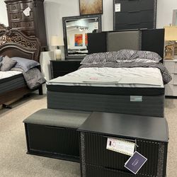 Modern Glam Black Storage Bedroom Set with LED Headboard & Footboard