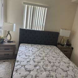 Queen Size Upholstered Platform Gray Bed frame With Mattress 