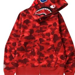 Bape Color Camo Shark Full Zip Hoodie Red