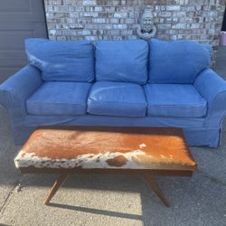 Denim Couch And Cow Ottoman 