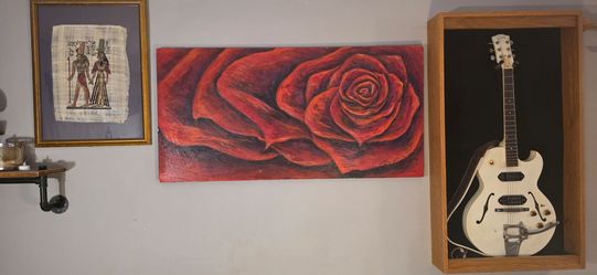 Large Original Oil Painting – Red Rose – 24" × 48" – Signed