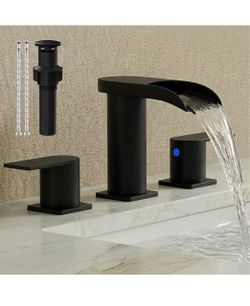 Matte Black Waterfall Widespread Bathroom Faucet
