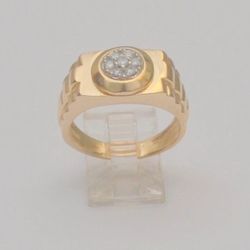 14K Yellow Gold Cluster Diamond Ring Size 8.75 Men's Statement