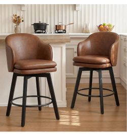 Set of 2 Brown Swivel Counter Height Bar Stools – Like New