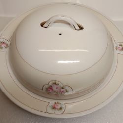 Vintage Handpainted Rising Sun NIPPON Pink Roses And Gold Domed Pancake Server 