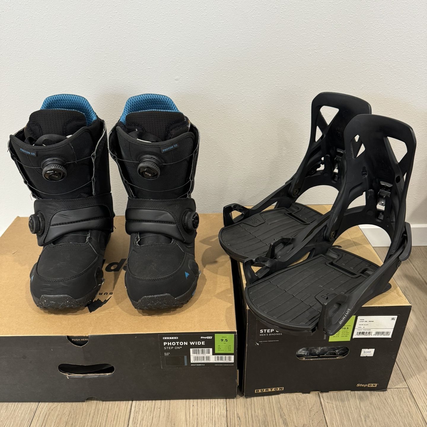 Mens Burton Photon Step On Boots 9.5W and Step On Bindings M for 