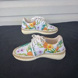 Free People Jackson Espadrille Sneakers Tropical Print Lace Up Size 37/ 6.5 US