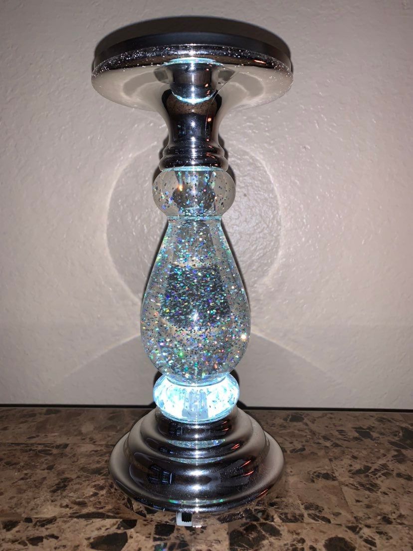 New-Bath And Body Works Silver Glitter 3 Wick Candle Pedestal