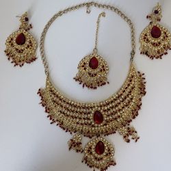 Indian Bollywood Kundan Choker Earrings Maang Tikka 4 Pc Jewelry Set