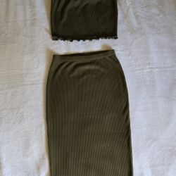 2 Piece Olive Green Skirt With Top