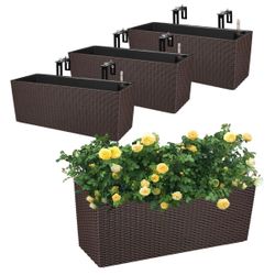 4 Pack Railing Planter Window Box Hanging Flower Pot w/Adjustable Bracket