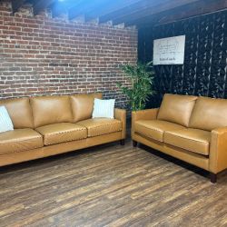 Delivery Available Costco light brown leather couch/sofa + loveseat set retails 3600