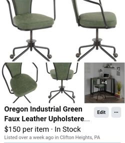 NEW Oregon Industrial Green Upholstered Faux Leather Task chair Open box