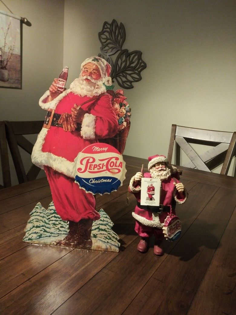 Late 1940's Stand up Pepsi Cola Christmas Santa Advertising and matching Clothtique Santa.