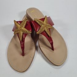 Miss Trish Red Leather Gold Starfish Sandals Women's Size 6.5